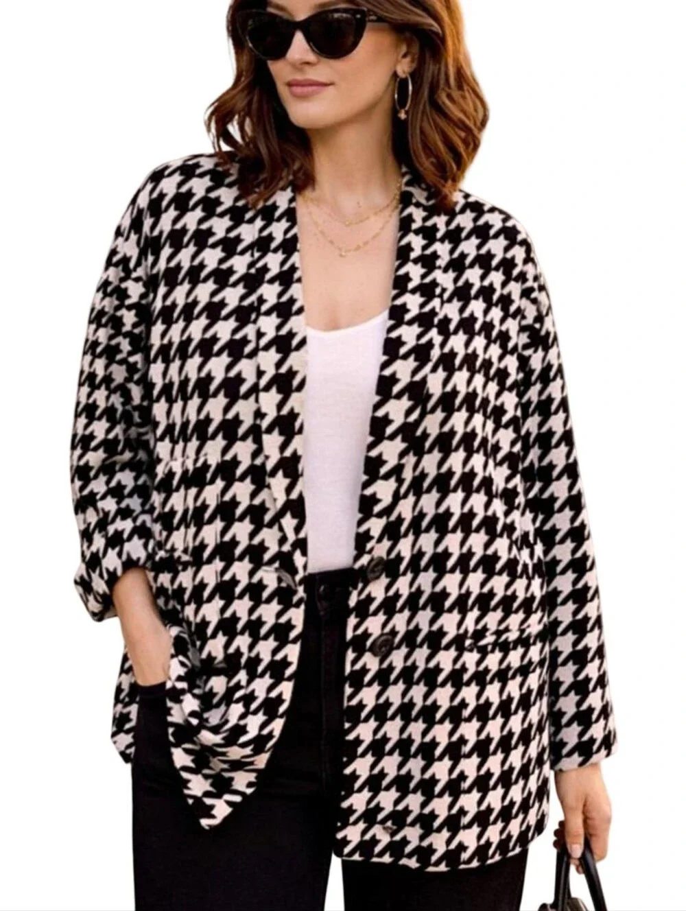 Torrid Black White Houndstooth Career Academia Blazer Jacket Plus Size 1 1X